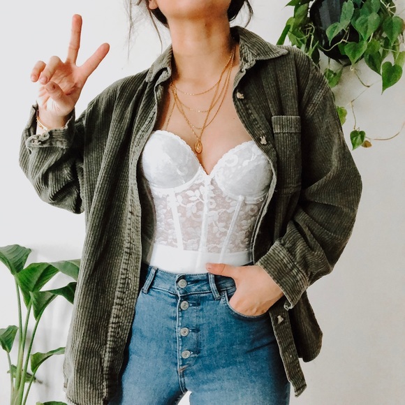 Vintage Tops - VINTAGE • olive corduroy oversized button down